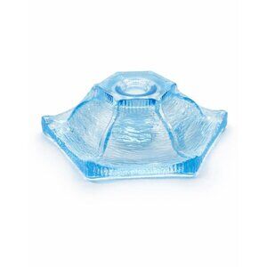 Taper Candle Holder LE Smith Pagoda Light Ice Blue Textured Glass Candleholder